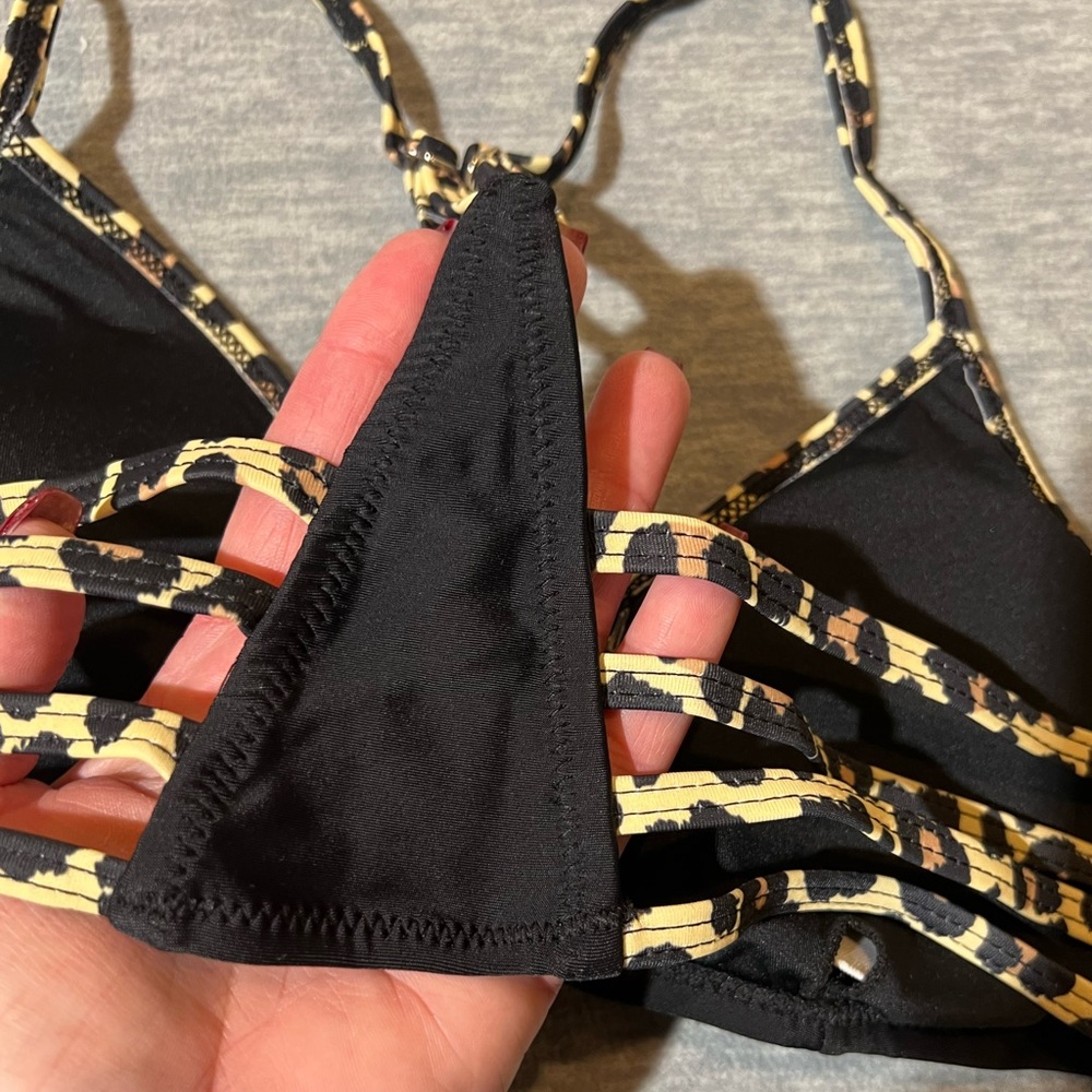 Live Life On The Beach 2 piece bikini women’s M‎ strappy black leopard print new - Picture 11 of 13